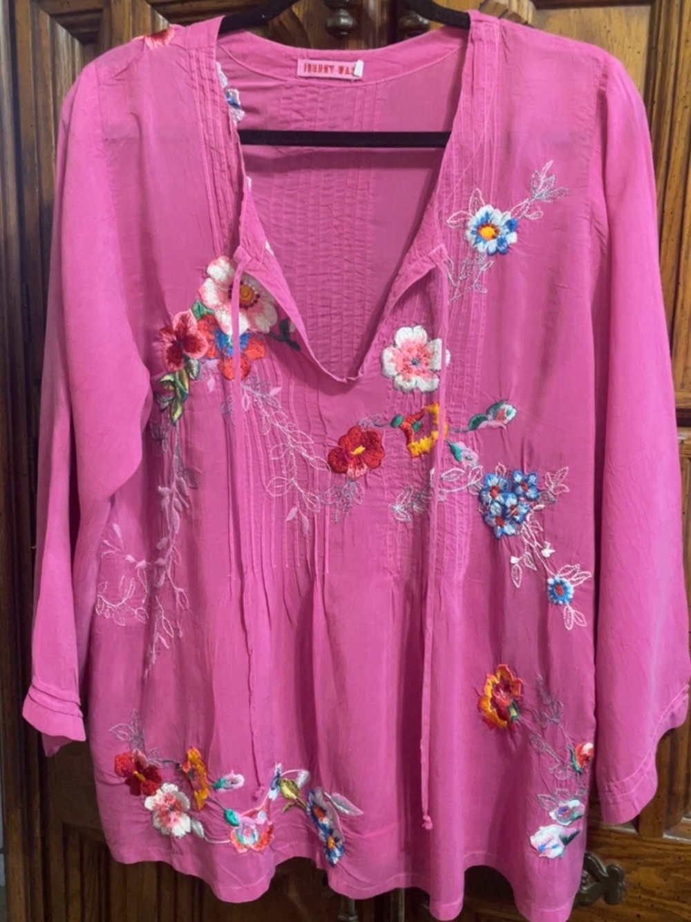 Johnny Was Fuchsia Floral Embroidered Top